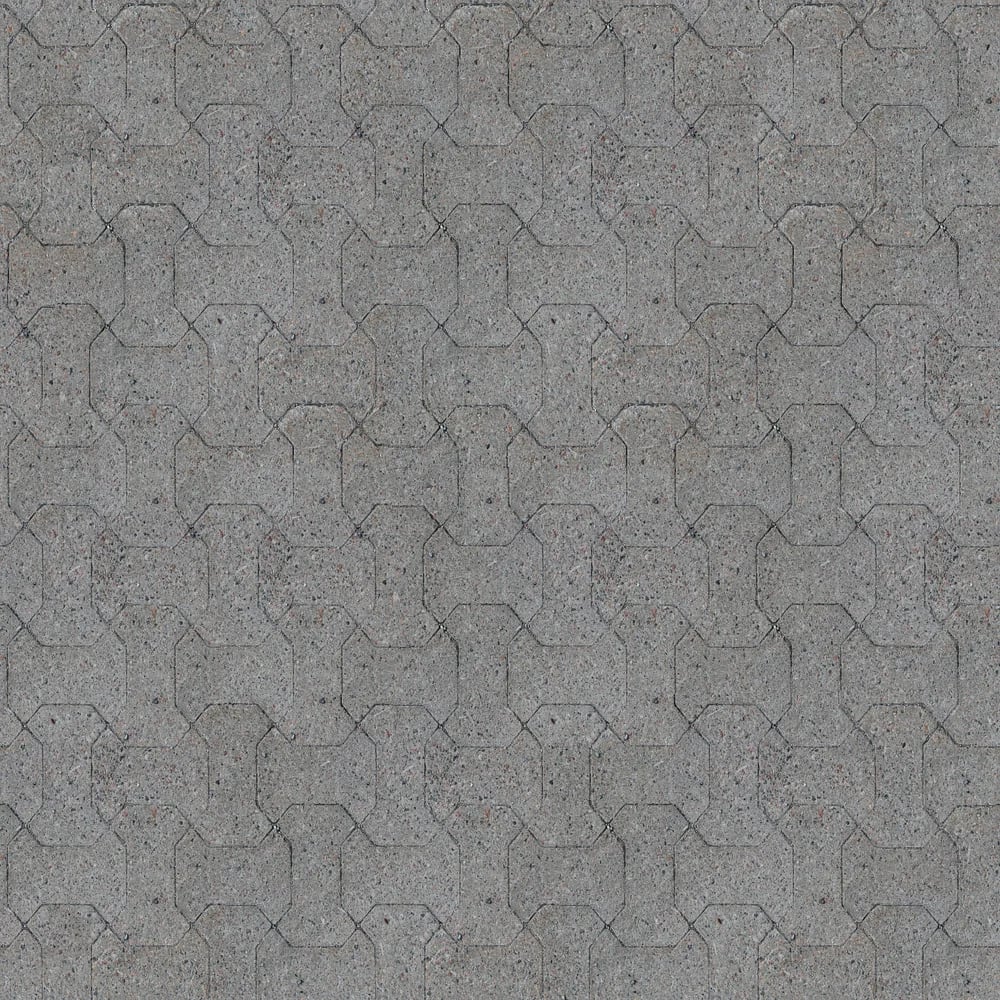 Close-up of grey interlocking concrete paving stones